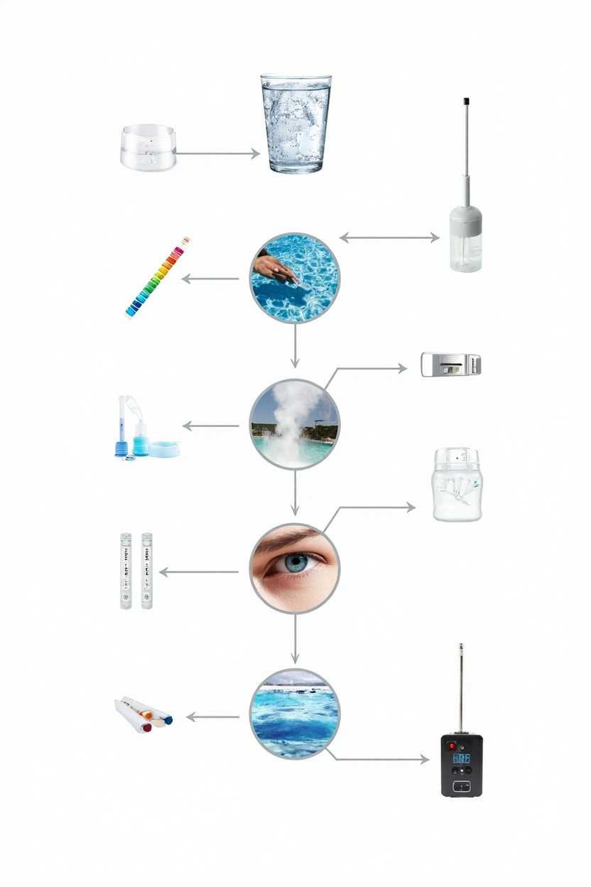 Visual decision flow for choosing strips, liquid drops, digital meters, or professional pool testing