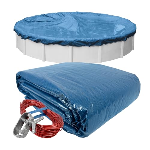 Robelle 24 ft Heavy Duty Blue Winter Pool Cover for Above Ground Pools, 4 ft Overlap