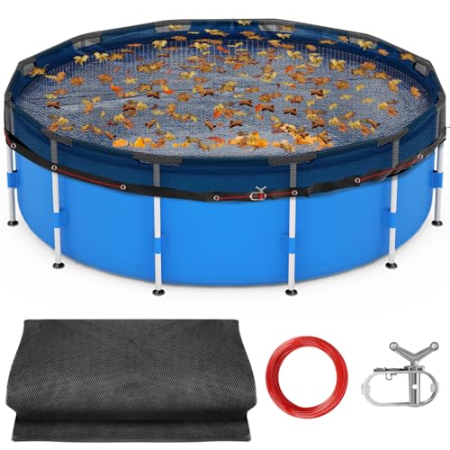 RGJ 21FT Pool Leaf Net Cover for Above Ground Pools, 0.15'' Mesh Pool Cover