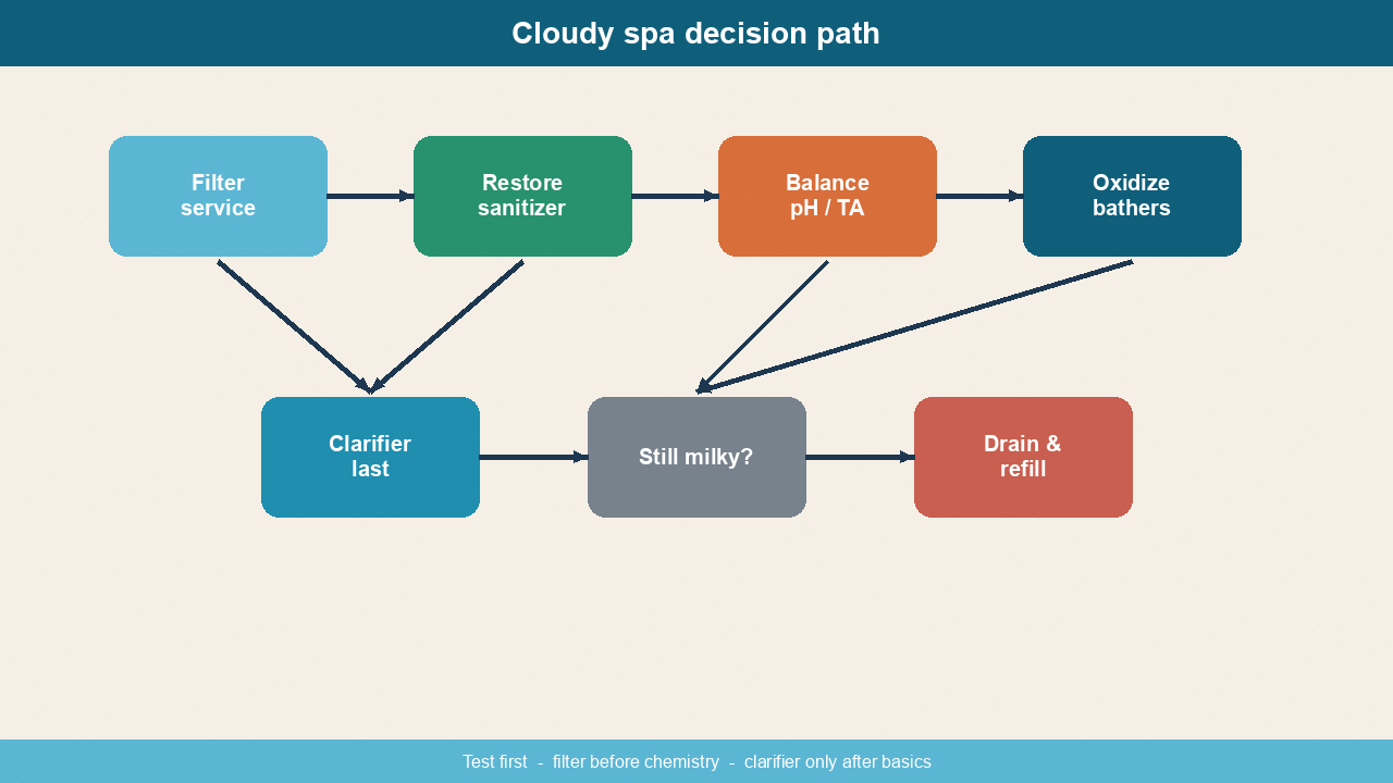 Cloudy hot tub troubleshooting decision flowchart