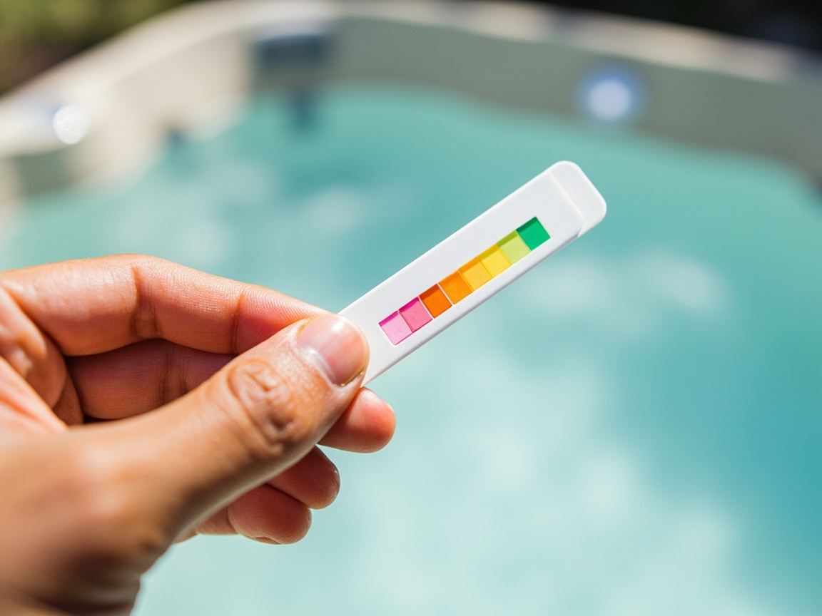 Testing hot tub water with a test strip